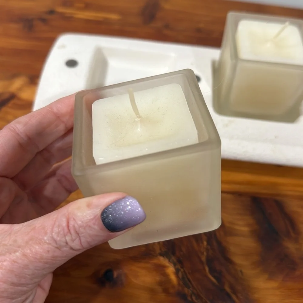 PartyLite White Pillows Candle Holder w/ 2 Square Votives